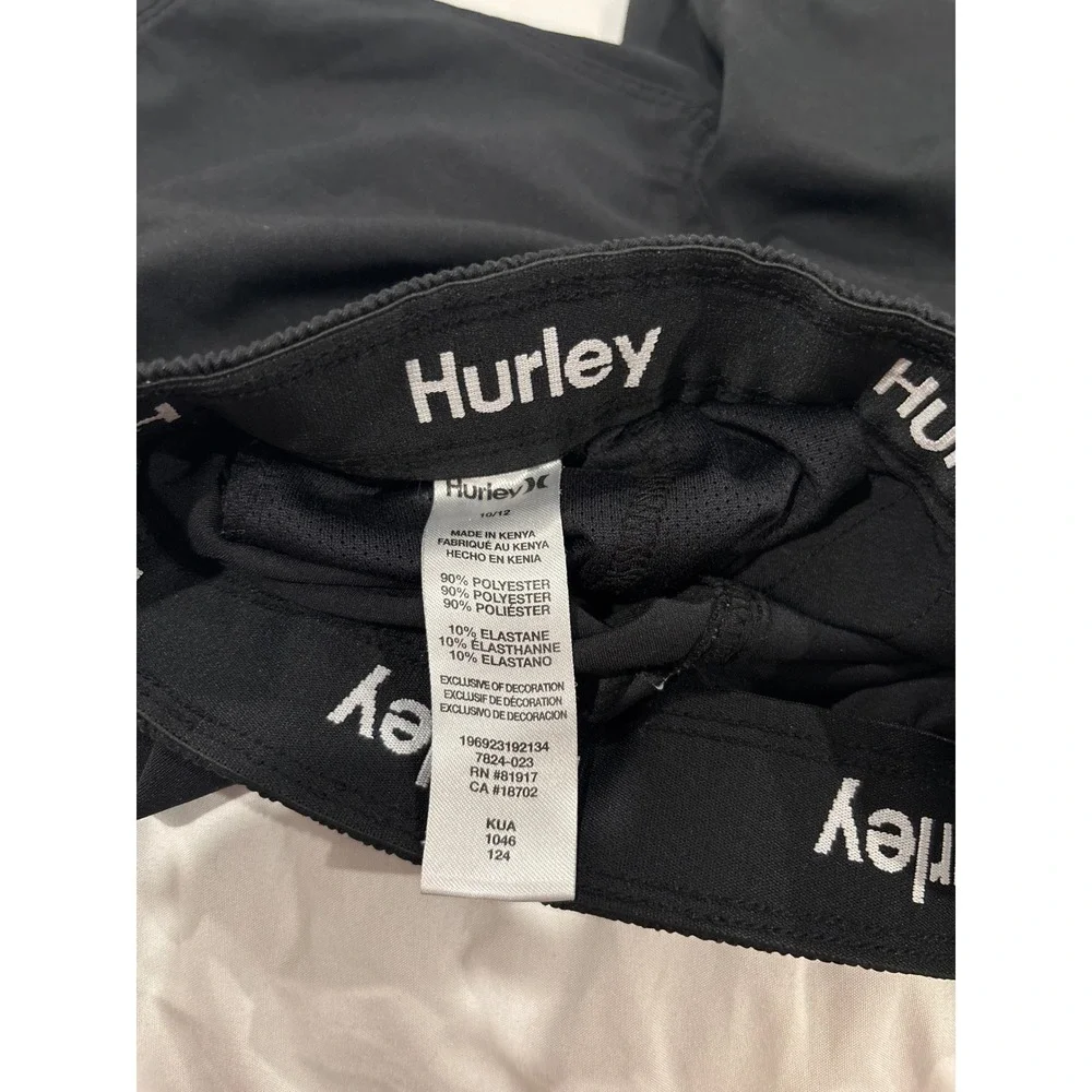 Hurley Boys‎ Black Board Shorts Swim Trunks Size 10/12 Elastic Waist 7824-023